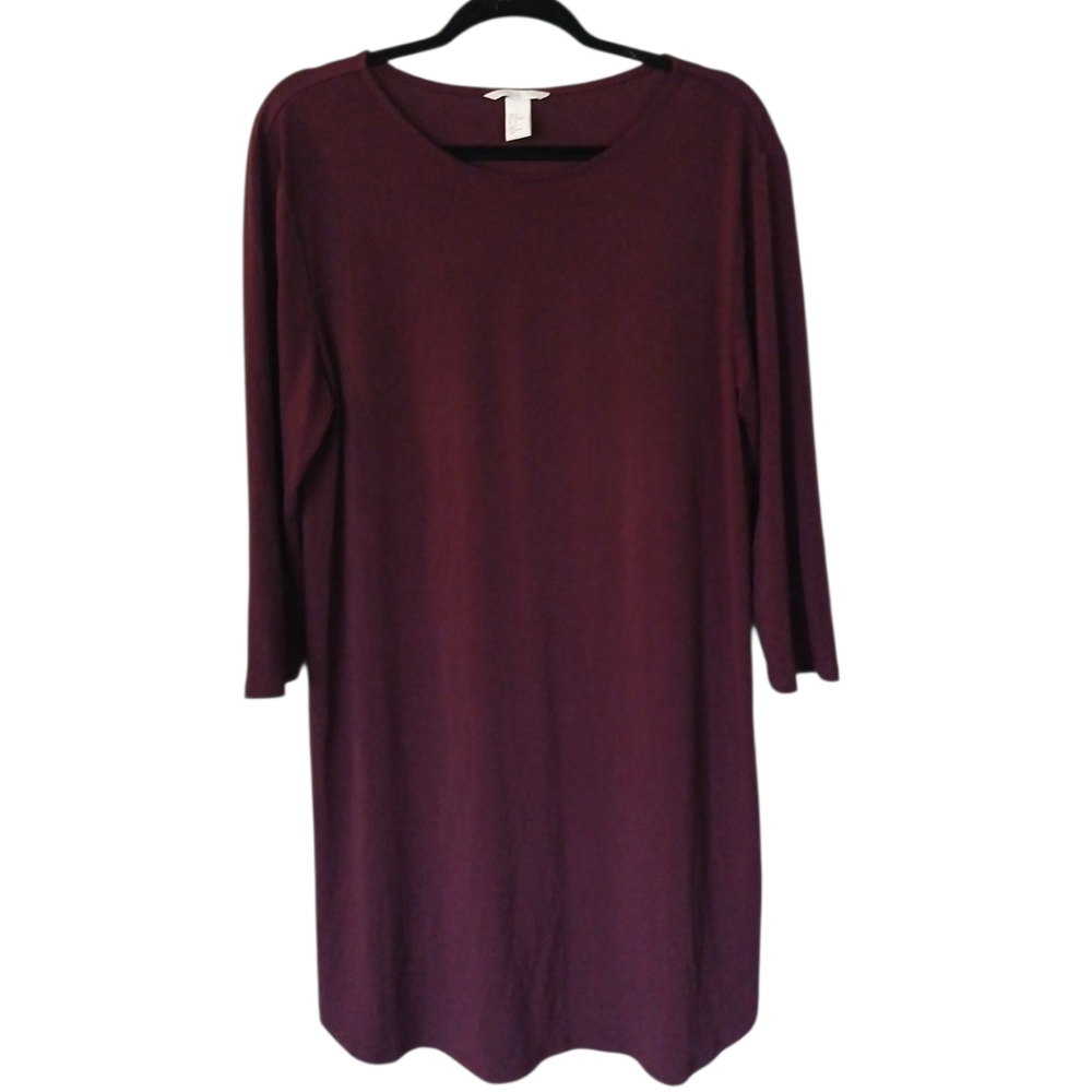 H&M NWOT Dark Purple Burgundy Long Sleeve Shift Dress Size Medium